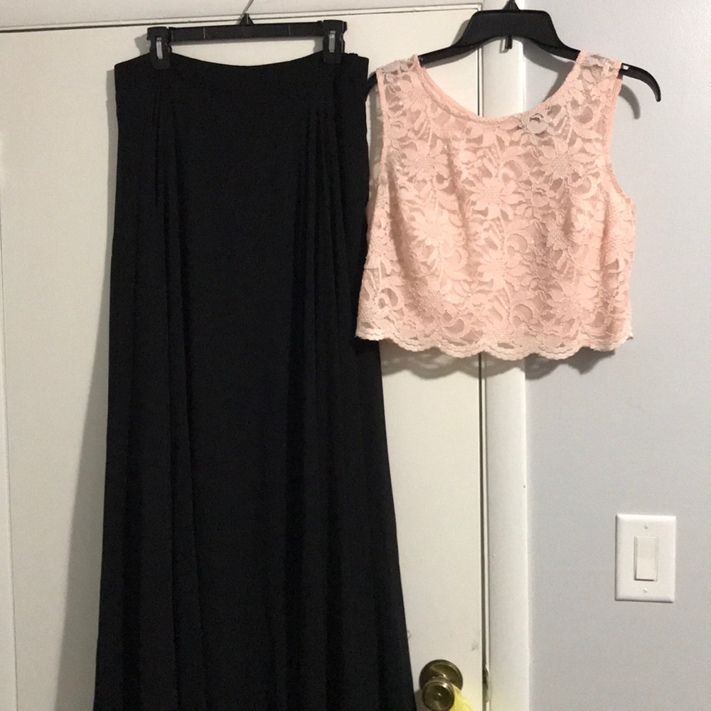 Two piece prom dress.